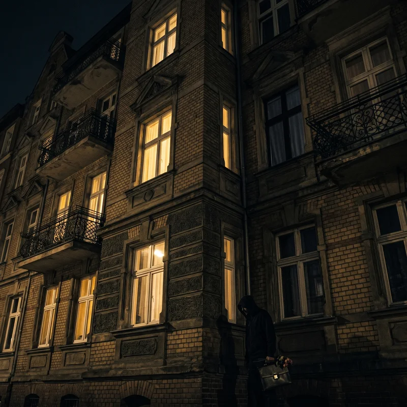 Kamienica przy ul. Św. Ducha 6 nocą
